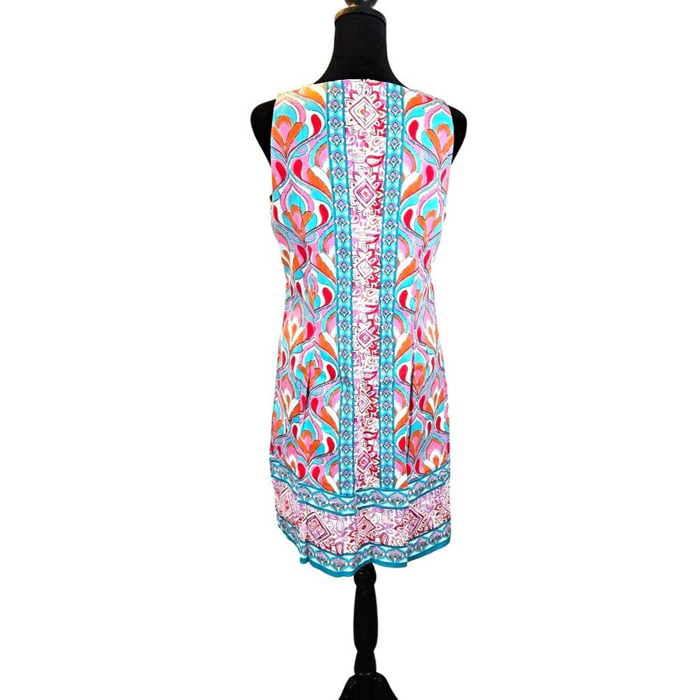 London Times Womens Sleeveless Shift Dress Pink Multicolor Geometric Size 6 - Picture 5 of 11
